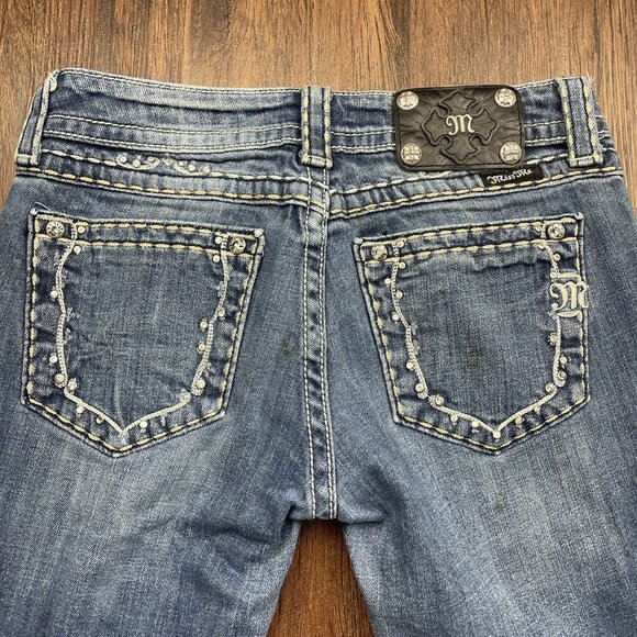 Miss Me Jeans Womens 27 Blue Denim Skinny Low Rise Pockets Rhinestones - Picture 4 of 12